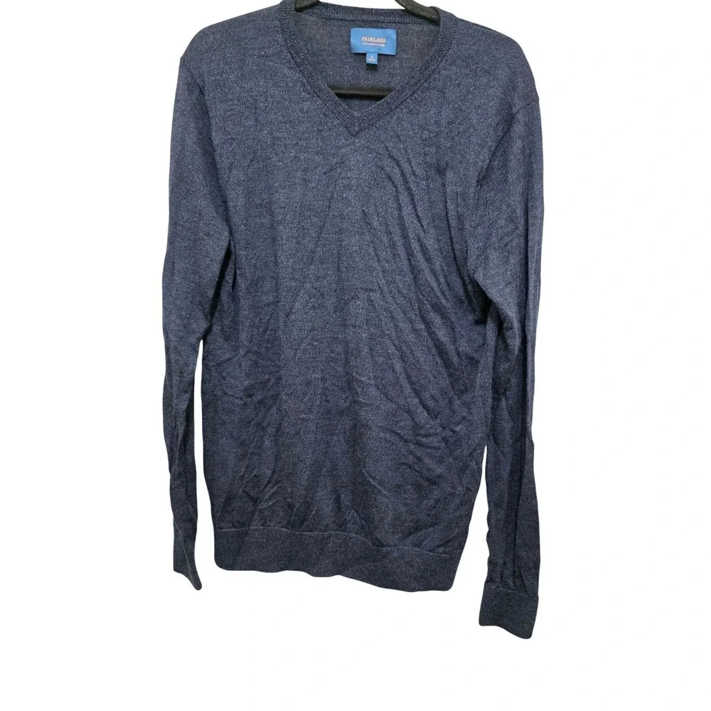 Fairlane Men's V-Neck Granp Core Sweater M 100% Merino Wool Navy Blue